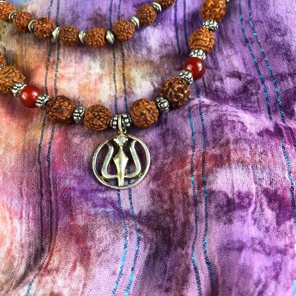 Rudraksha Beads with sterling silver trident and carnelian beads  100.00 - Picture 6 of 16